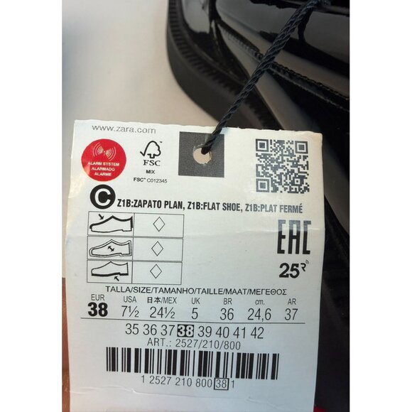 Zara Zapato Penny Loafers Women Size 7.5 Black Patent Leather Chunky Sole Shoes - Picture 12 of 12